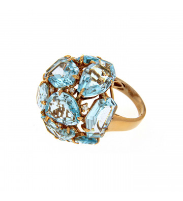 Anello Oro Rosa e topazi azzurri
