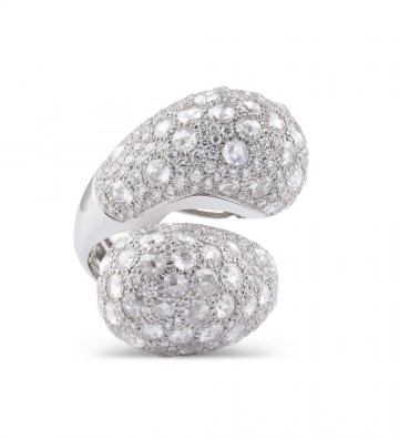 Anello oro bianco doppio musone in pave' diamanti