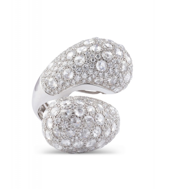 Anello oro bianco doppio musone in pave' diamanti Anello oro bianco doppio musone in pave' diamanti