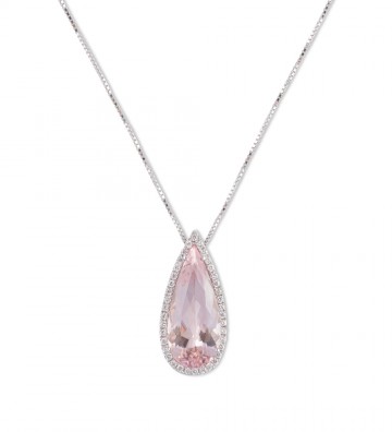 Girocollo in oro bianco con ciondolo a goccia in morganite e contorno diamanti