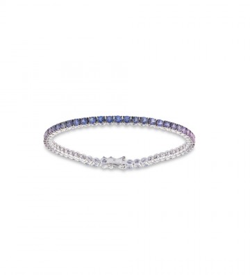 Bracciale tennis  in oro bianco con zaffiri sfumati viola rosa