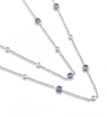 Collana a catena lunga in oro bianco con tiffany zaffiri e brilanti