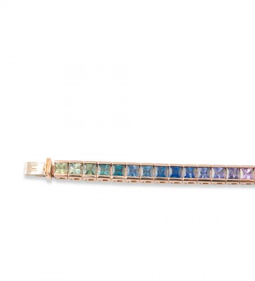 Bracciale tennis in oro rosa con zaffiri princess multicolor