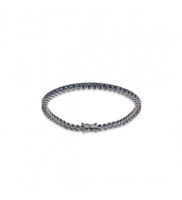 Bracciale tennis in oro bianco brunito con spinelli blu