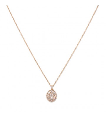 Girocollo in oro rosa con ciondolo diamante ovale e contorno di brillanti