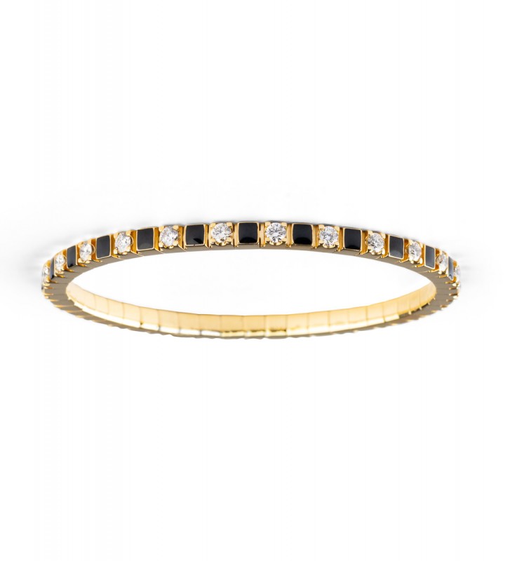 Bracciale in oro giallo a molla con diamanti e smalto nero Bracciale in oro giallo a molla con diamanti e smalto nero